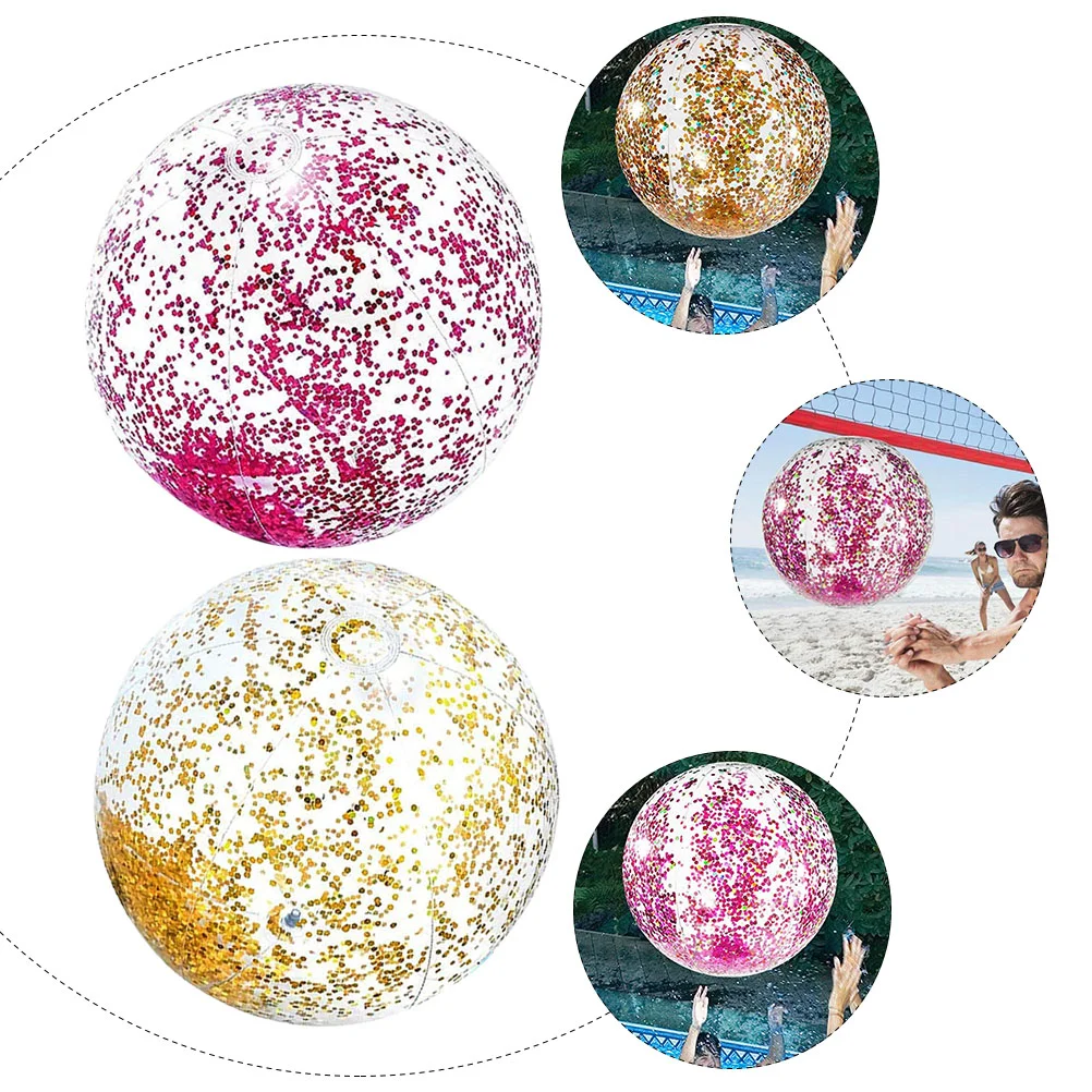 

2 Pcs Beach Ball Toy Inflatable Balls Plaything Sequins Children Kid Playthings