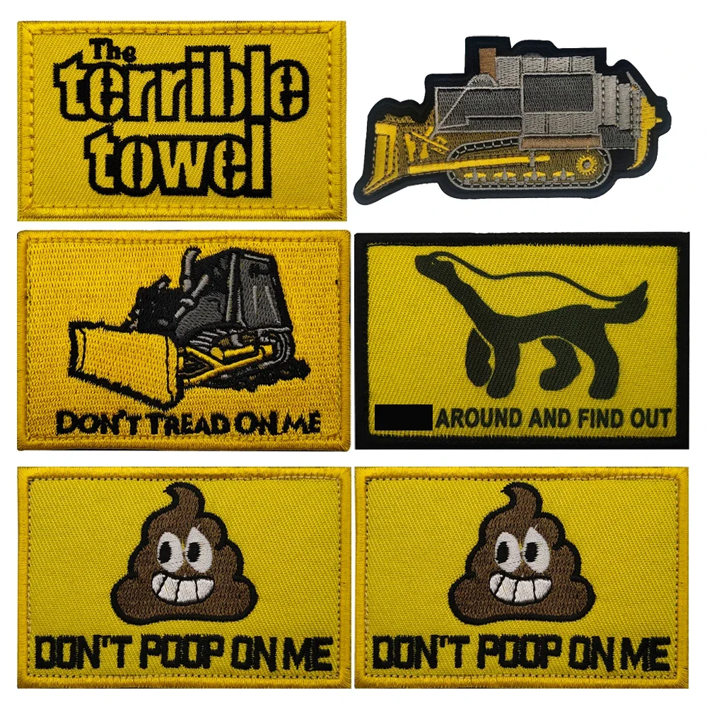 The Terrible Towel Embrodiery Funny New Style Letter Serious Yellow Color Interesting Fabric Patch For Cloth Stick Patch