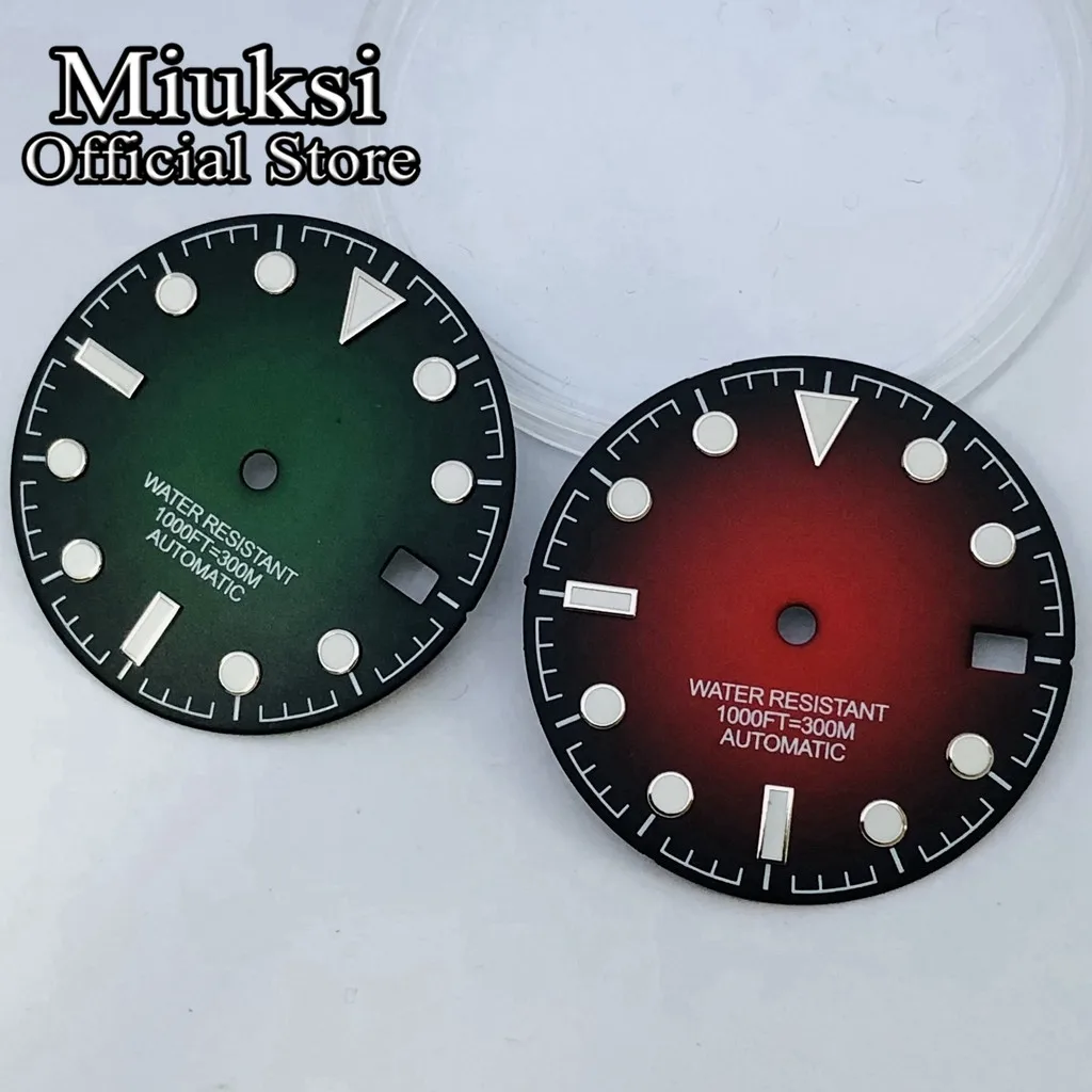 Miuksi 29mm black blue green watch dial fit NH35 movement fit 3 o\'clock crown 3.8 o\'clock crown