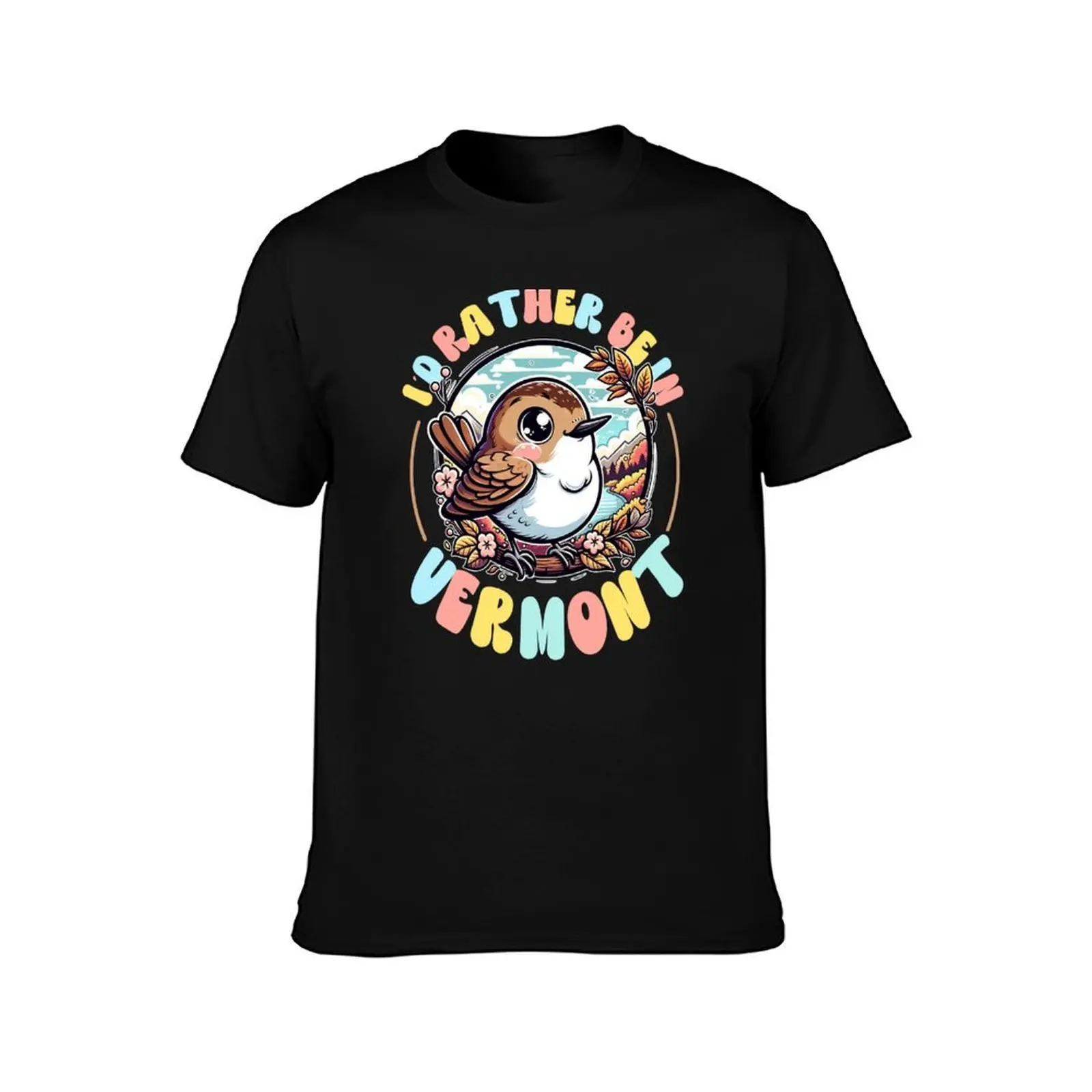 i'd rather be in Vermont - cute Vermont state bird Hermit Thrush T-Shirt Soft Lightweight Cotton T-Shirt