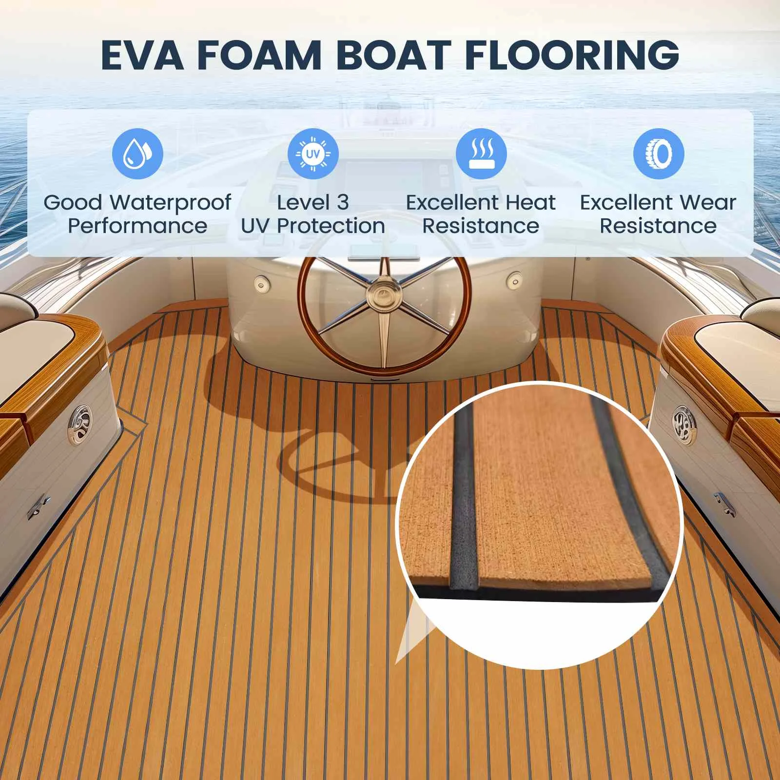 

2400mm EVA Teak Decking Sheet Boat Flooring Fit for Yacht Self-Adhesive Foam Marine Flooring Faux Boat Decking Floor Mat