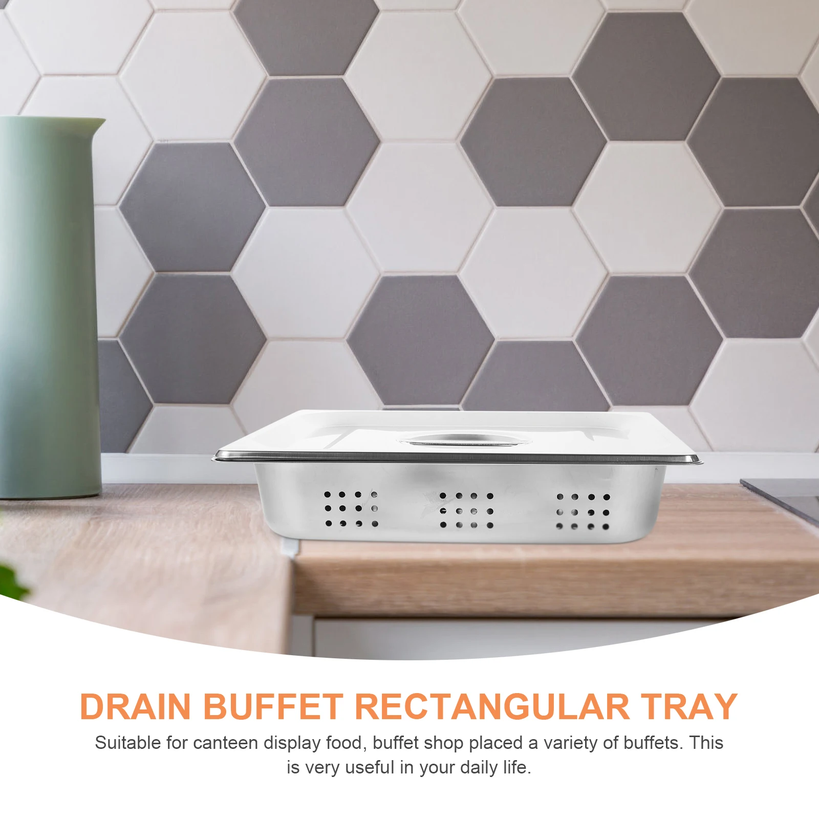 

Stainless Steel Punched Vegetable Basin Drain Tray Buffet Serving Dish Holder Rectangular Food Pan Multi-functional Self-service