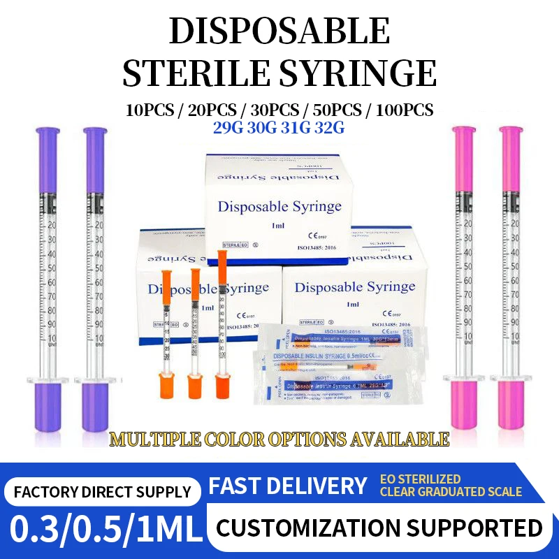 Pink Insulin Syringe CE Marked Wholesale Universal Small-batch 1ml 30g 8mm 31g  0.5ml for Diabetes for Human Animal