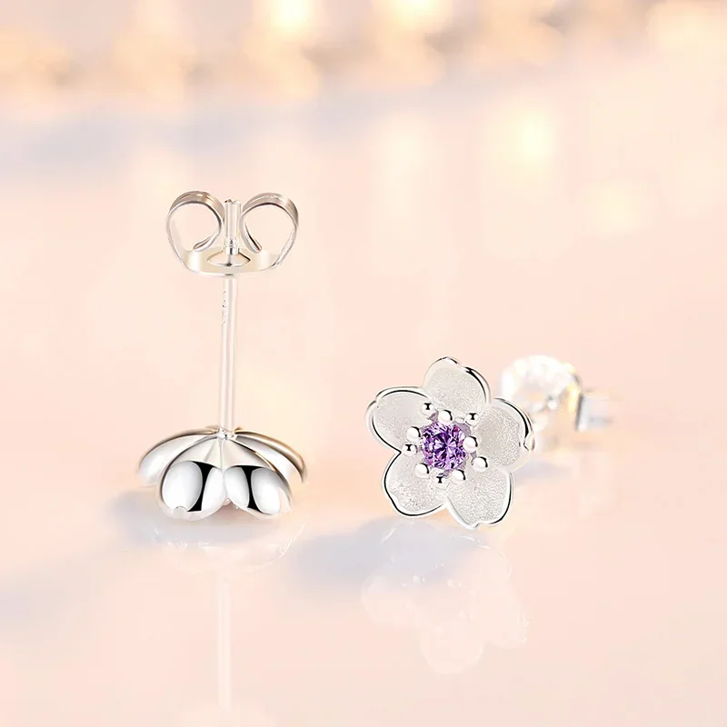 Fashion kpop 925 Sterling Silver Crystal designer Jewelry Beautiful Flower Stud Earrings For Women Valentine's Day Gifts