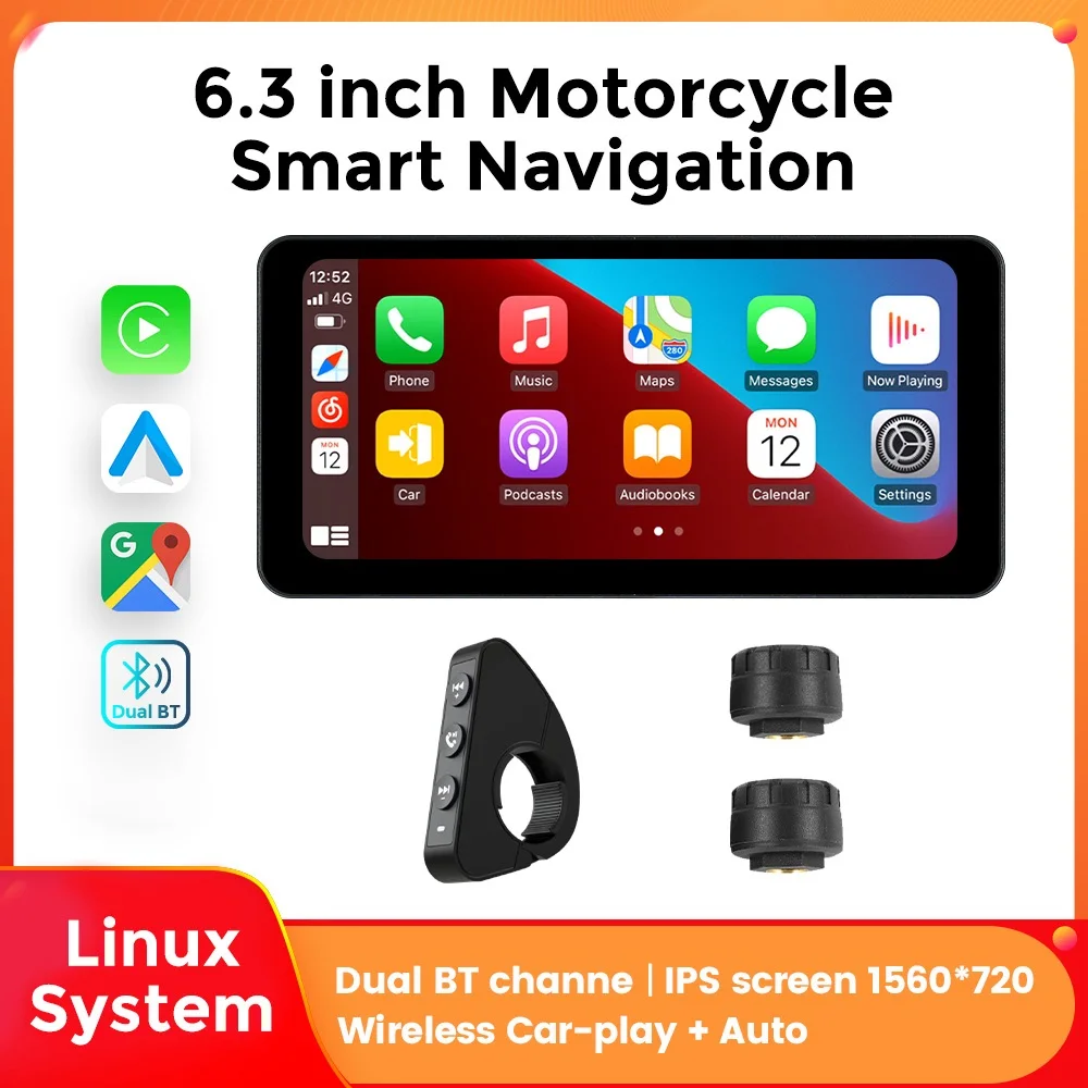 

MEKEDE 6.3 Inch Motorcycle CarPlay Navigation Screen Wireless CarPlay Android Auto IP67 Waterproof Portable Motorcycle Display