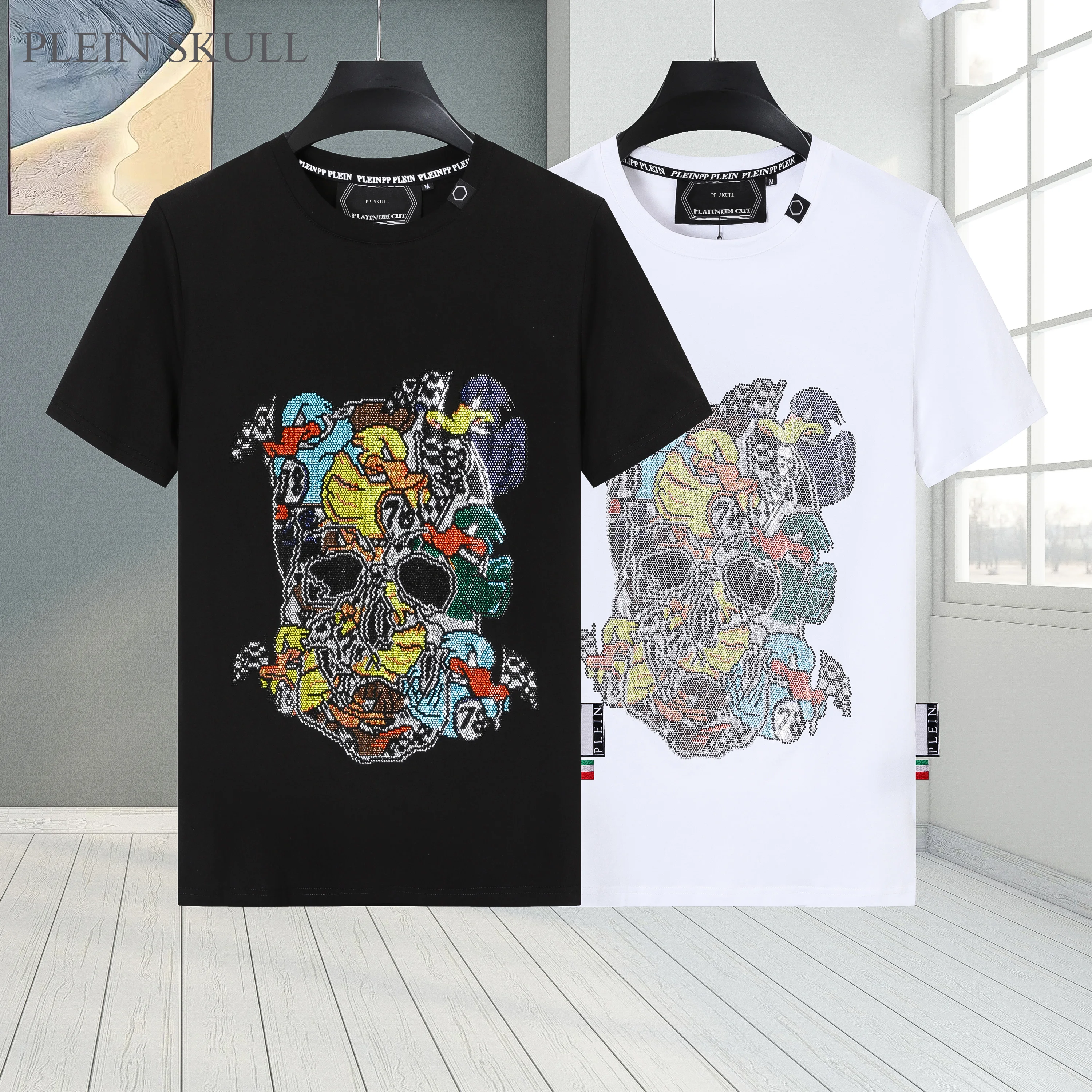 

Летняя модная футболка унисекс в американском стиле High Street с принтом PP Skull Punk, облегающая, с круглым вырезом, в стиле хип-хоп, с коротким рукавом