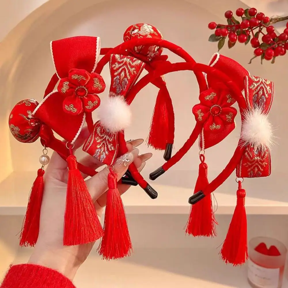 

Sweet Fuwa Chinese New Year Headwear Plush Ball Tassel Children Headband Plush Tang Suit Hair Hoop Red Hairband Baby
