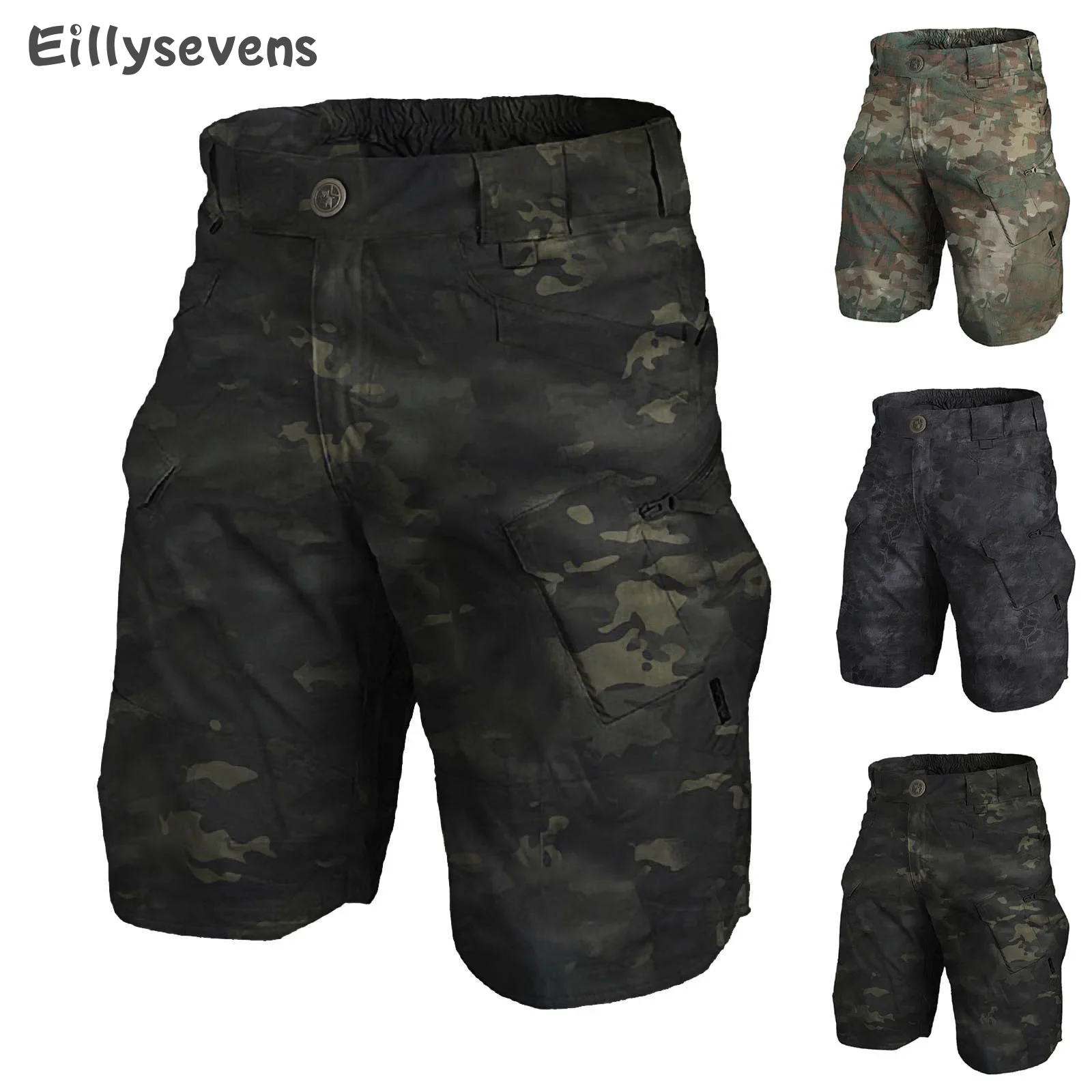 Pantalones cortos cargo de camuflaje Retro a la moda para hombre, pantalones cortos para correr al aire libre de verano, pantalones cortos informales sueltos de 5 puntos con múltiples bolsillos de lino y algodón