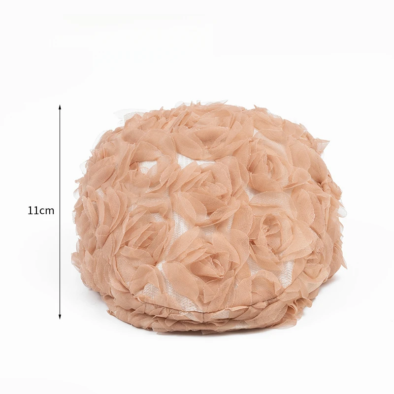 Women\'s Beret Hat with Lace Craftsmanship Rose Flower Decoration Adjustable Polyester Headband Four Seasons Caps 3D Mesh Design