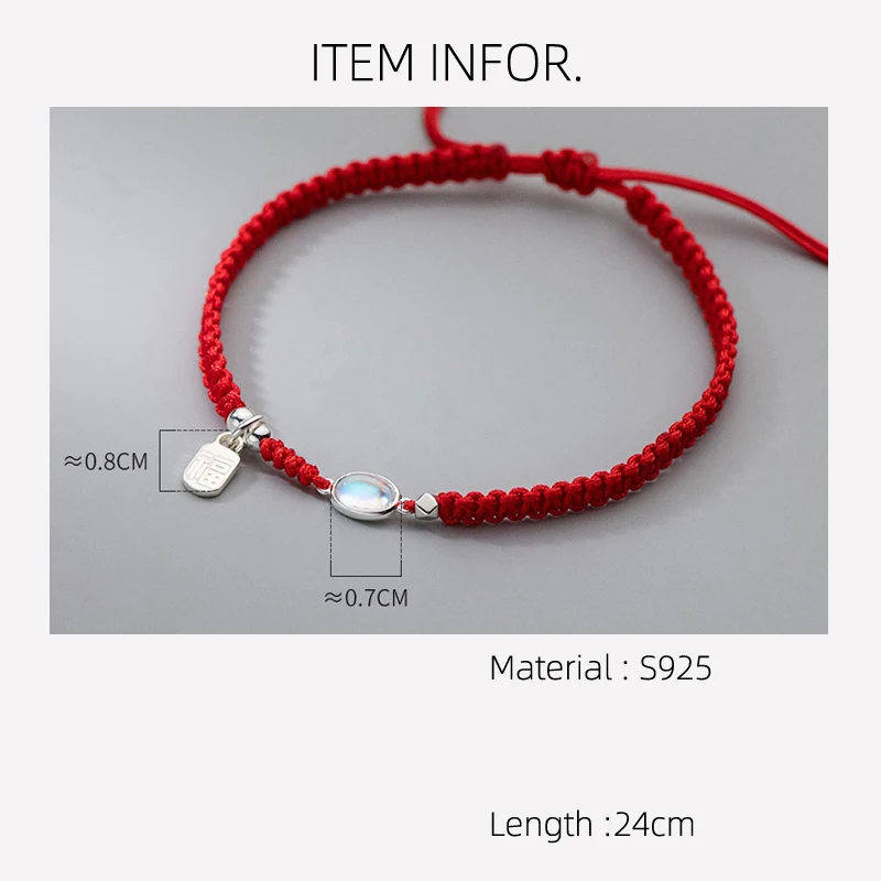 24cm 925 Silver Rope Bracelets Women Silver Synthetic Colored Glaze Black Red Thread Line String Bracelets For Women Girl