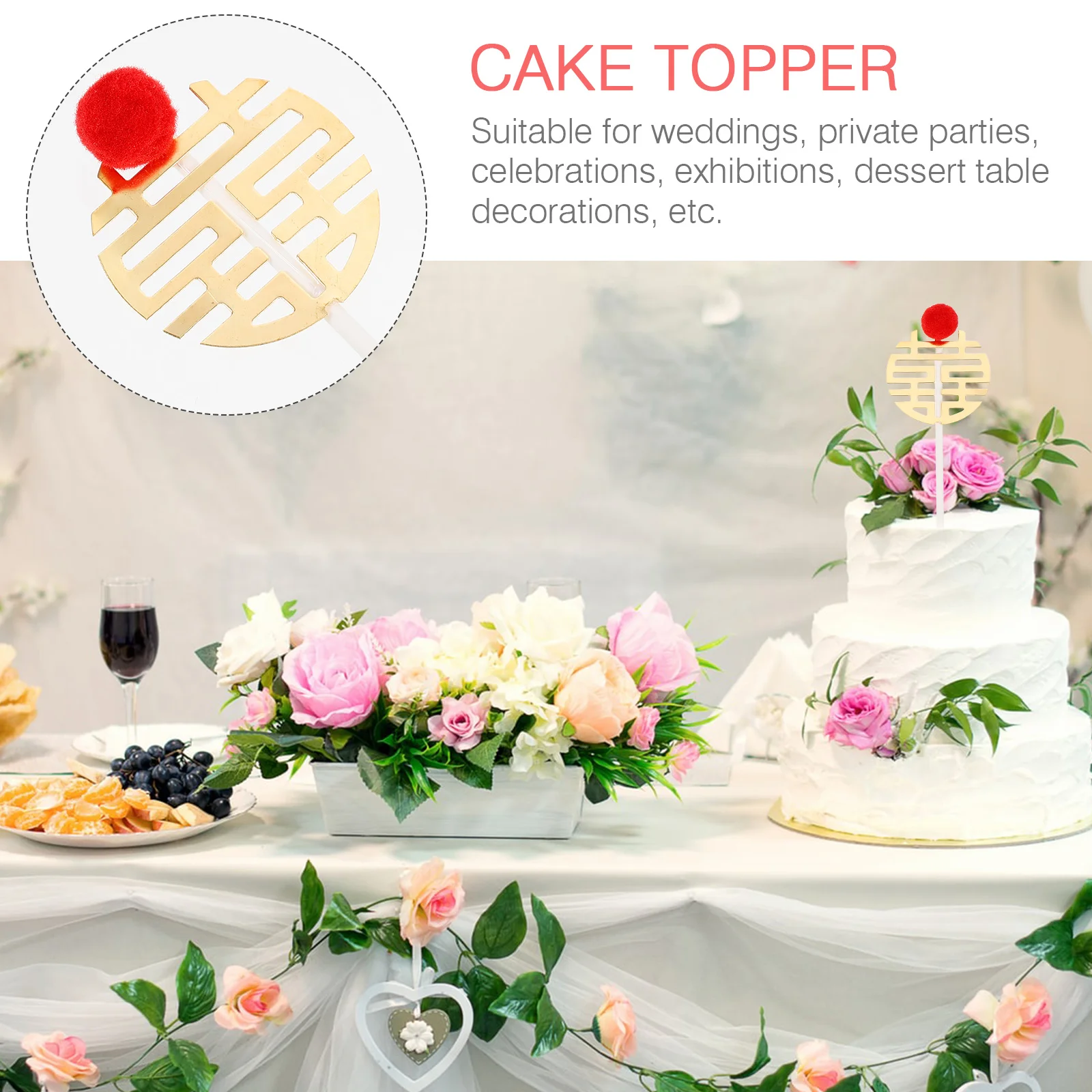 Happy Word Cake Insert Card Dessert Decor Chinese Style Topper Wedding Baking Cupcake