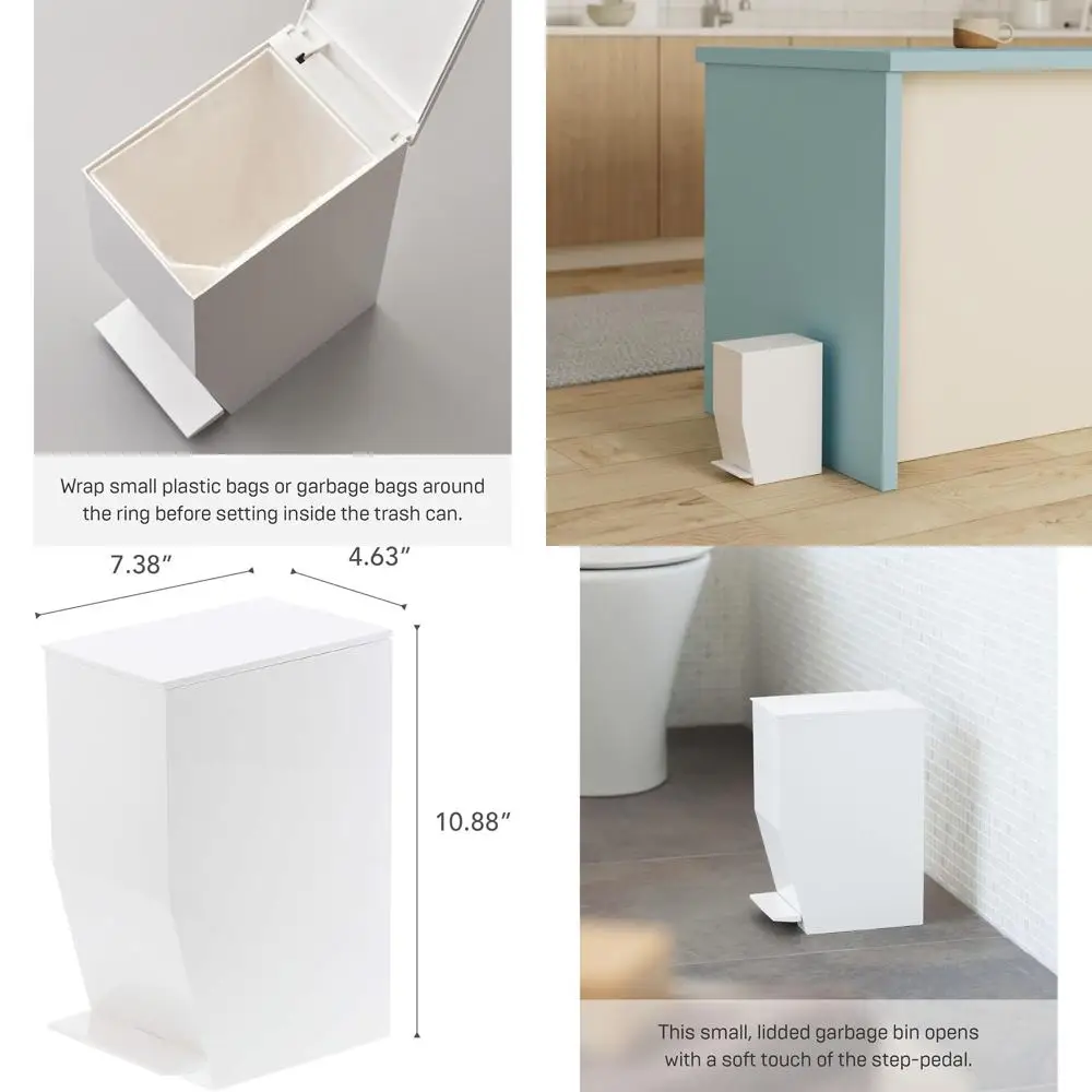 

Compact ABS Trash Bin for Bathroom & Kitchen - Space-Saving White Waste Container