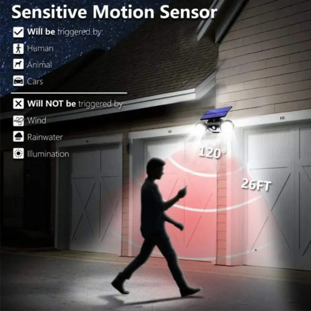 Waterproof Solar Lights Rotating Design 360° Adjustable Security Lights 30 LED Dual Head Dual Head Spotlight Garage Use