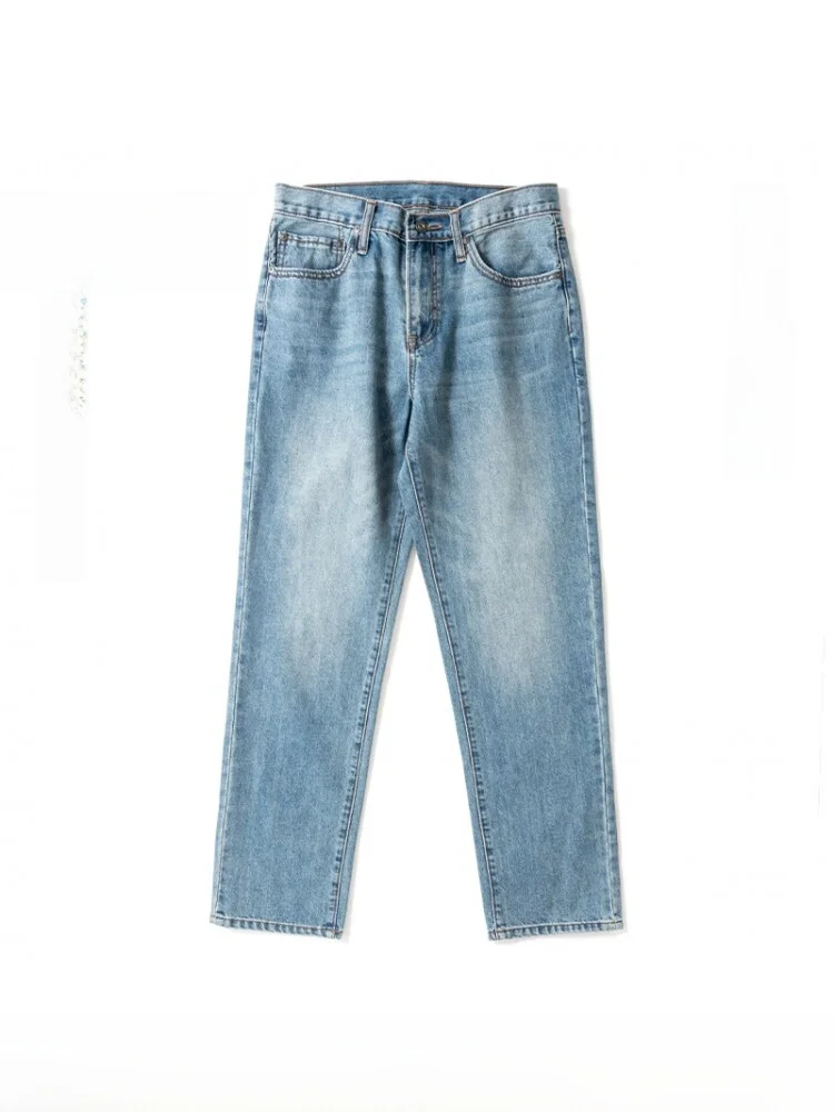 

Washed Casual Cotton Jeans for Middle-Aged Men Spring Autumn Straight Leg Loose Fit High Waist Denim Pants Pure Cotton Long T...