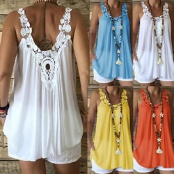 Women Summer 2023 Girl Fashion Vest Loose Casual Pure Color Lace Sleeveless Camisole Summer Tank Tops Womens T-shirt Beach