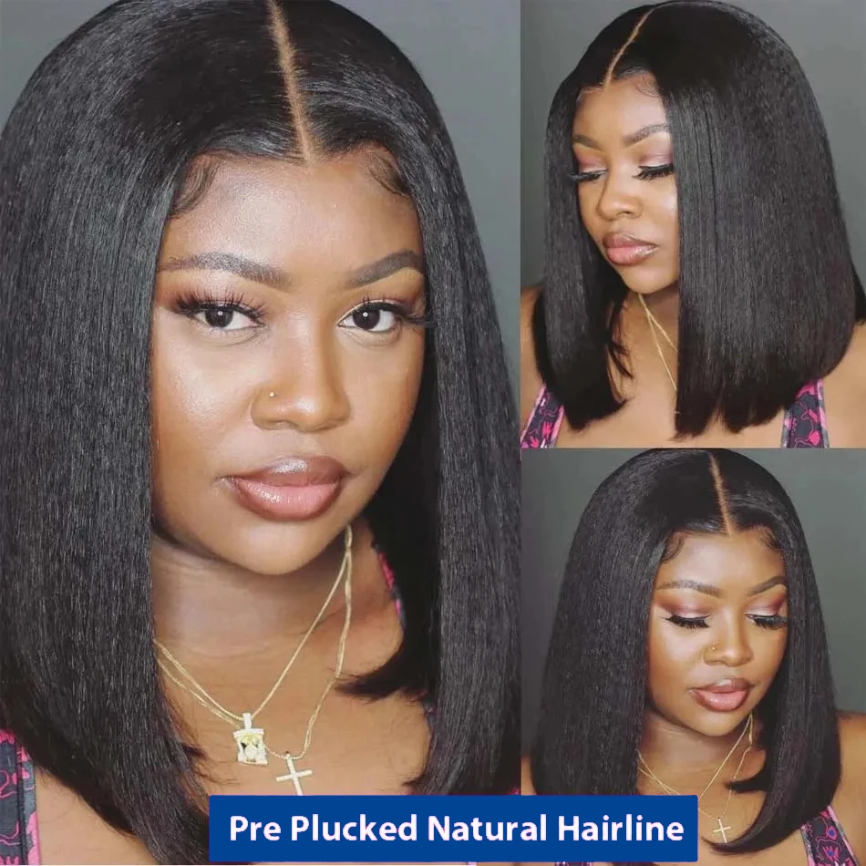 13x4 Yaki Straight Bob Wig Transparent Lace Front Human Hair Wig Full Lace Frontal Wigs Human Hair Kinky Straight Brazilian Hair