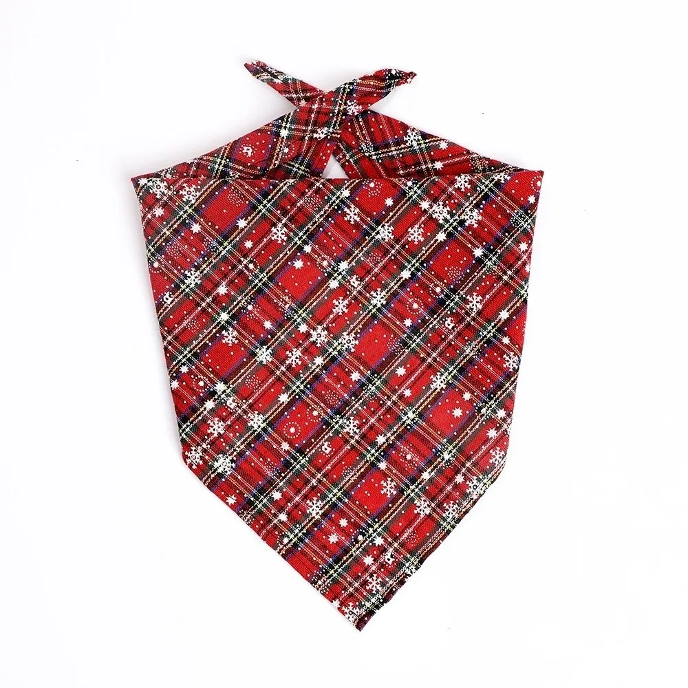 Pet Neckerchief Polyester Cotton Christmas Pet Triangle Scarf Plaid Soft Dog Bandanas Snow Print Pet Bib Collar Holiday