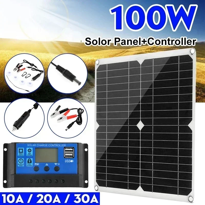 

100W Solar Panel Dual USB 5V DC 18V With 60A Controller Waterproof Solar Cells Poly Solar Cells for Car Yacht RV Battery Charger