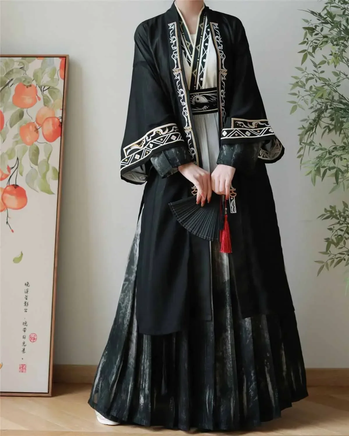 Chinese Hanfu Women Traditional Embroidery Printing Gradient Black Hanfu Cosplay Costume Men Plus Size
