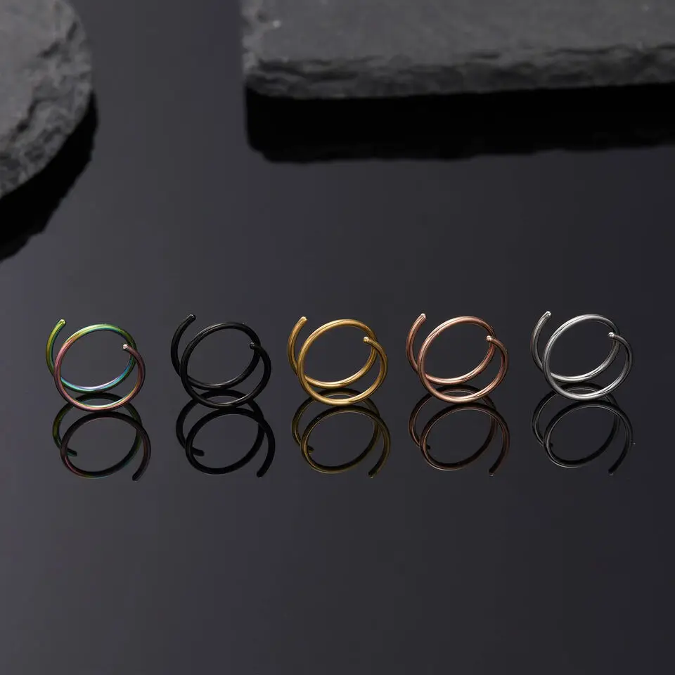 1PC Stainless Steel 316 Double Spiral or Double Layers Nose Ring Hoop Septum Cartilage Tragus Lip Piercing Body Jewelry view 5