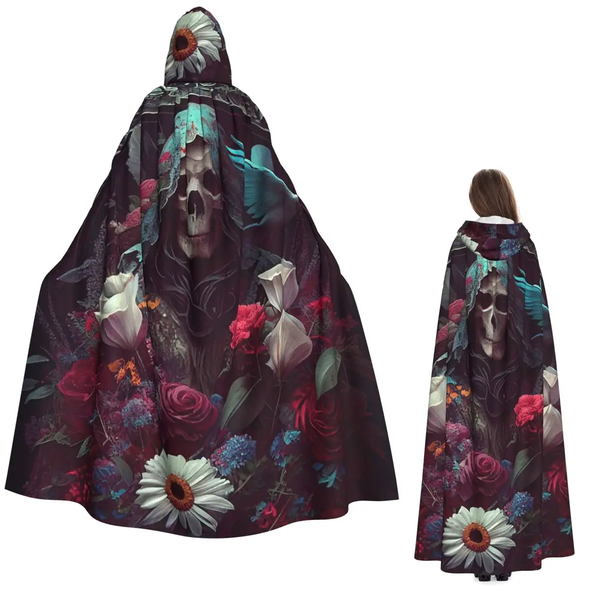 

Santa Muerte Saint Death Goth Мексиканский Muertos Череп Длинный плащ с капюшоном Ведьма Средневековый костюм Косплей Накидка ХэллоуинВечеринка Унисекс