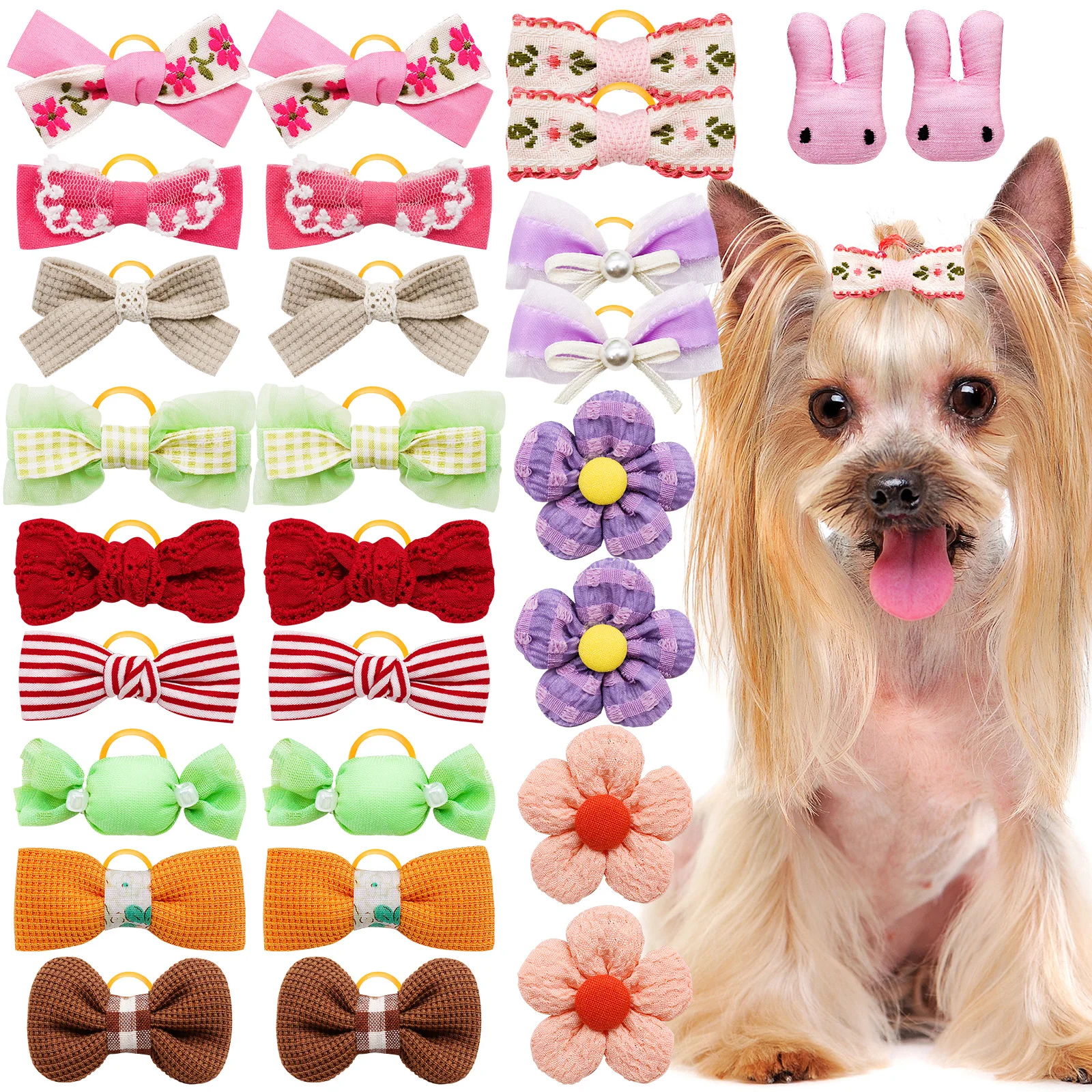 أربطة مطاطية مصنوعة يدويًا للكلاب ، إكسسوارات شعر صغيرة ، إكسسوارات العناية بالقطط ، أقواس 10 من الأربطة المطاطية الحساسة