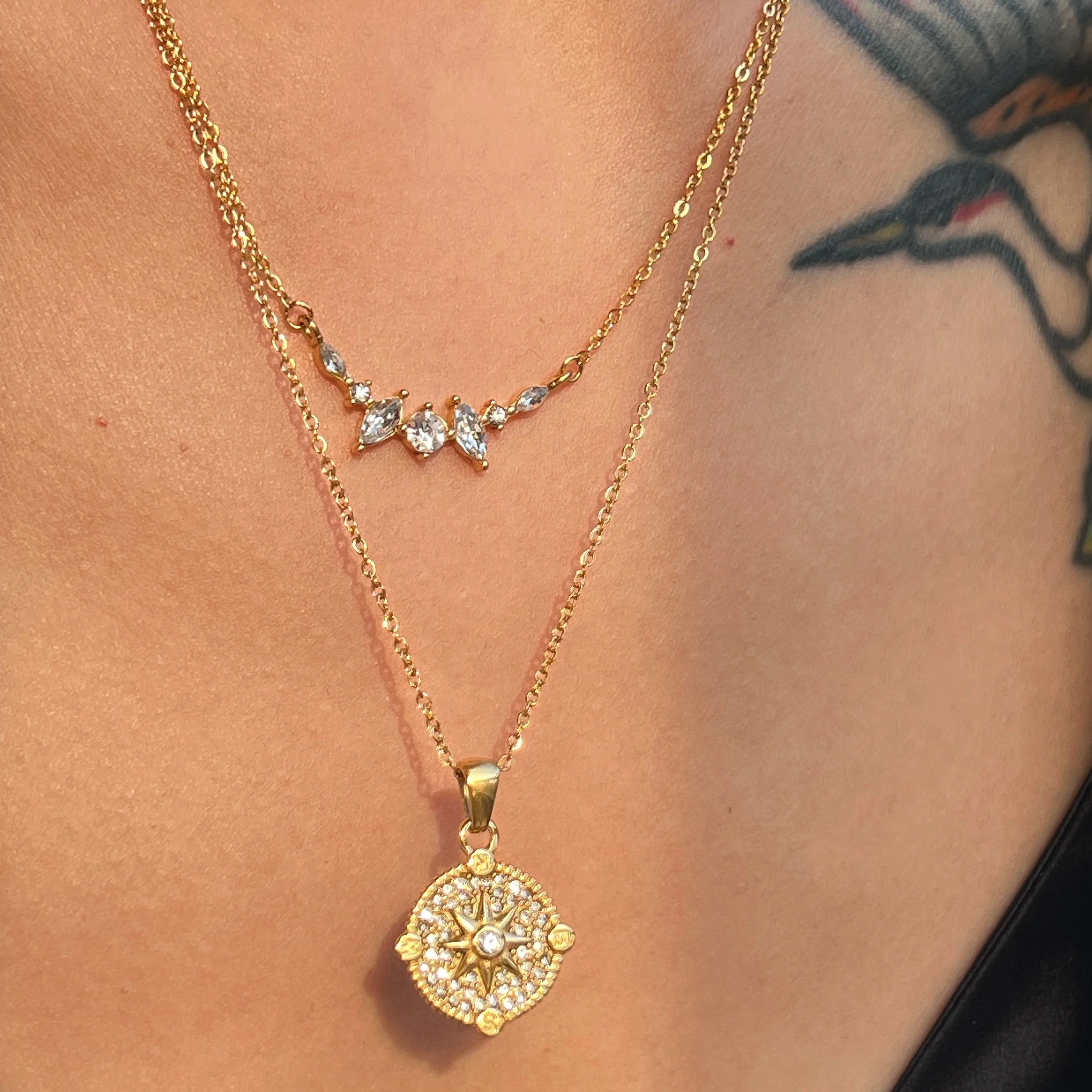 DASEIN 18k Gold Plated Cubic Zirconia Crown Smile Link Chain Necklace Stainless Steel Romantic Daily Jewelry for Women
