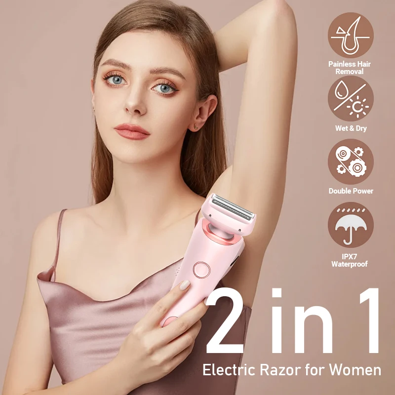 2 In 1 Electric Razors for Women Bikini Trimmer Face Shavers Hair Removal for Underarms Legs Ladies Body Trimmer IPX7 Waterproo