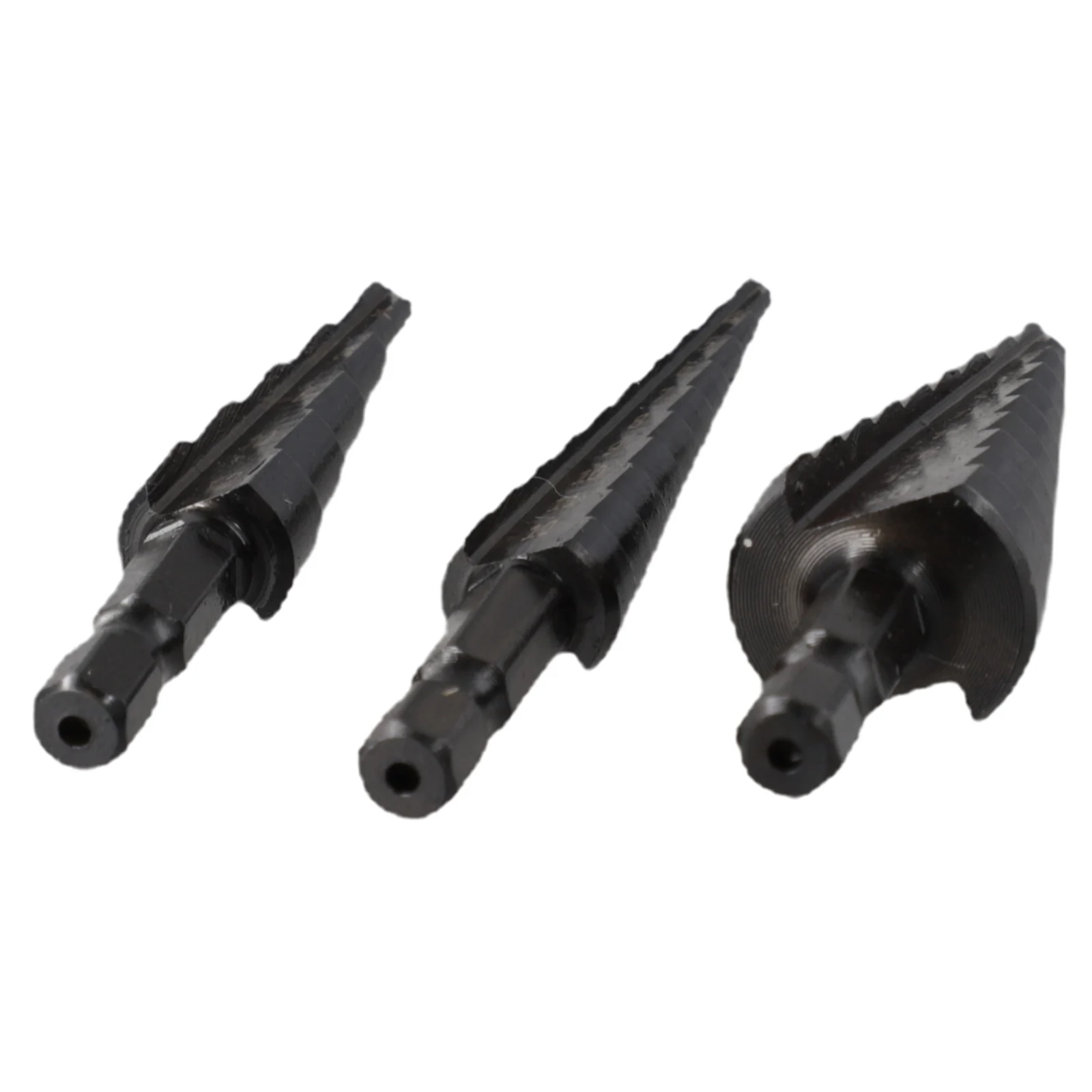 

New Step Drill Bit Drill Set With Storage Box Straight Groove 3-12mm 4-12mm 4-20mm Hole 3Pcs Black Nitrogen Coated