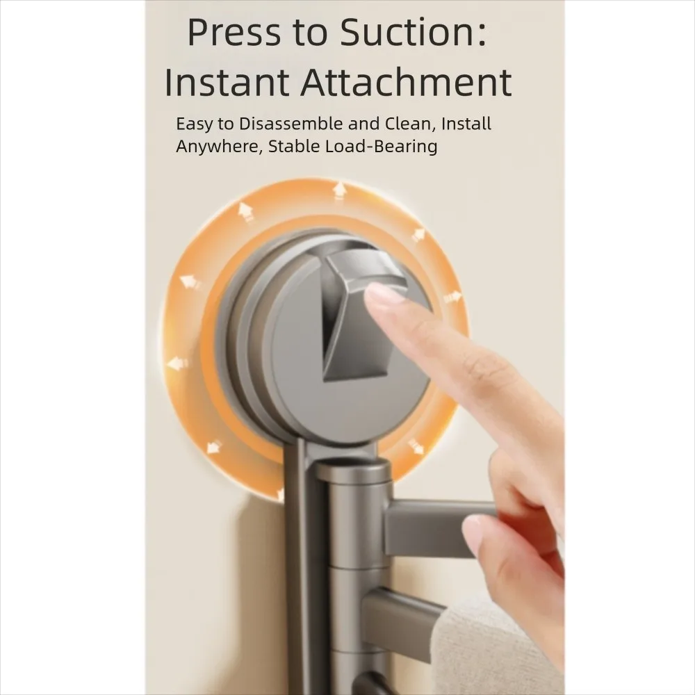 

No Need To Drill Suction Cup Rotating Towel Rack Rotatable Towel Hanger Multi-bar Folding Rack Towel Holder Wall Mounted