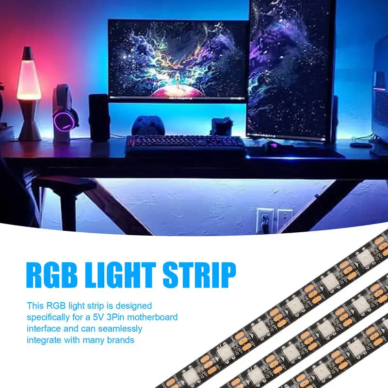 RGB Light Strip For PC Case Addressable LED Light Strip For Motherboard 5V 3-Pin Header Gaming Case Computer (0.5M)