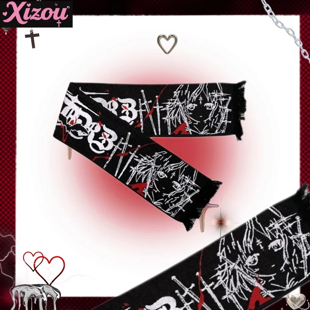 

Subculture Y2k индивидуальный нишевый шарф в стиле панк, темный осенне-зимний шарф для девочек