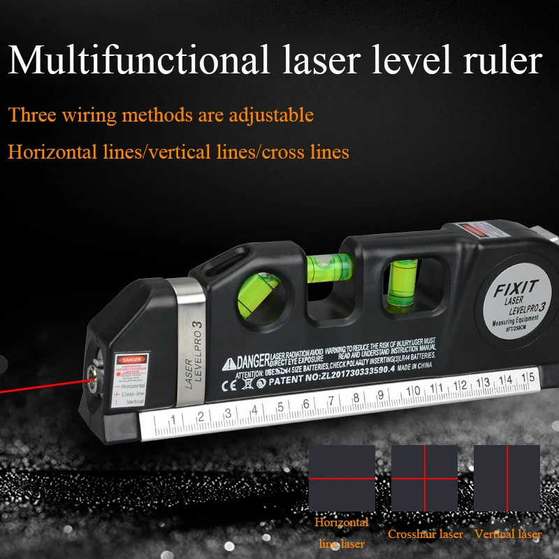 Multipurpose Laser Level Kit Standard Cross Line Laser 8 Feet Measure Tape Ruler Horizontal Vertical Laser Measure Aligner Tools