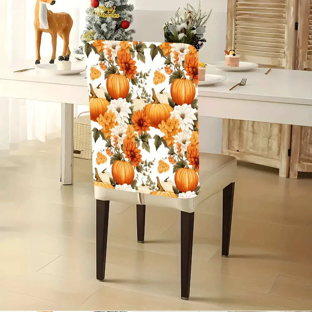 Fall Pumpkin Autumn Harvest Maple Leaf Flower Chair Covers 2/4/6 PCS for Thanksgiving Party Kitchen Home Decor