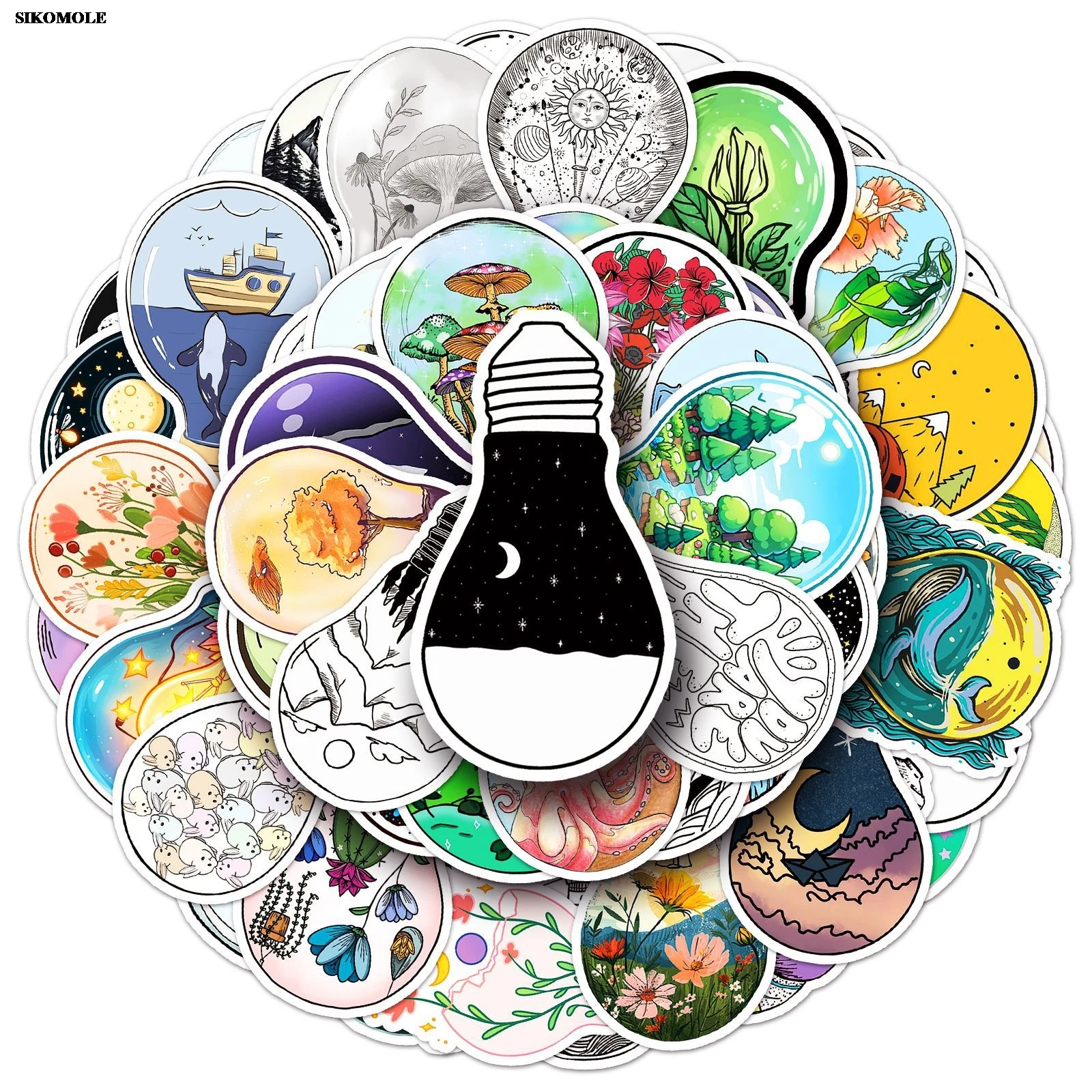 10/30/50pcs INS Style Fantastic Light Bulb Stickers World Cartoon Aesthetic Cute Decal Laptop Girl Gradient Graffiti Sticker Toy