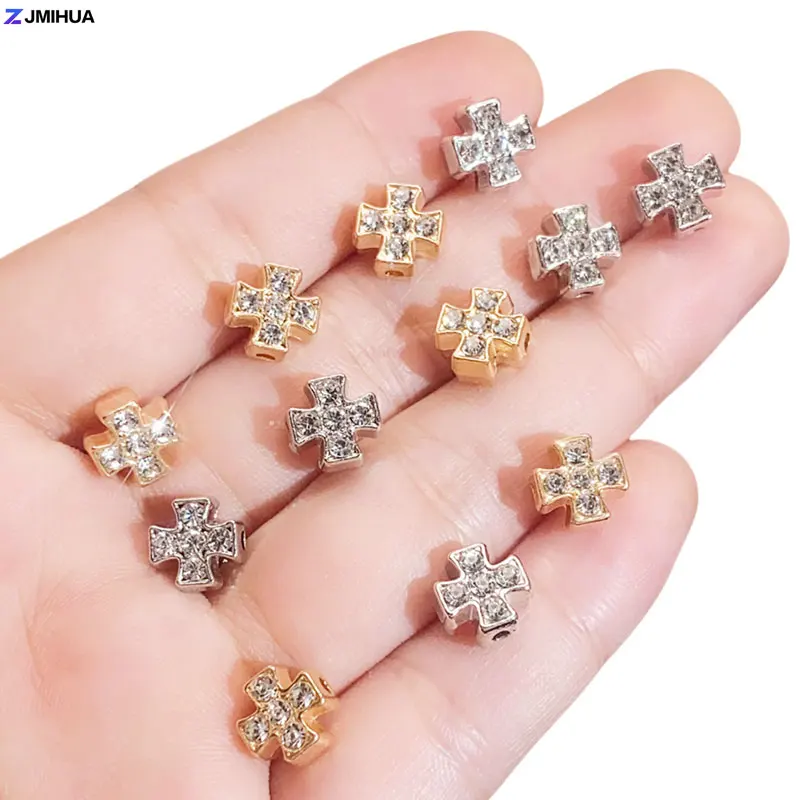 15 stücke Christentum Kreuz Perlen Doppelseitige Zirkonia Spacer Perlen Für Schmuck Machen DIY Handarbeiten Armbänder Zubehör