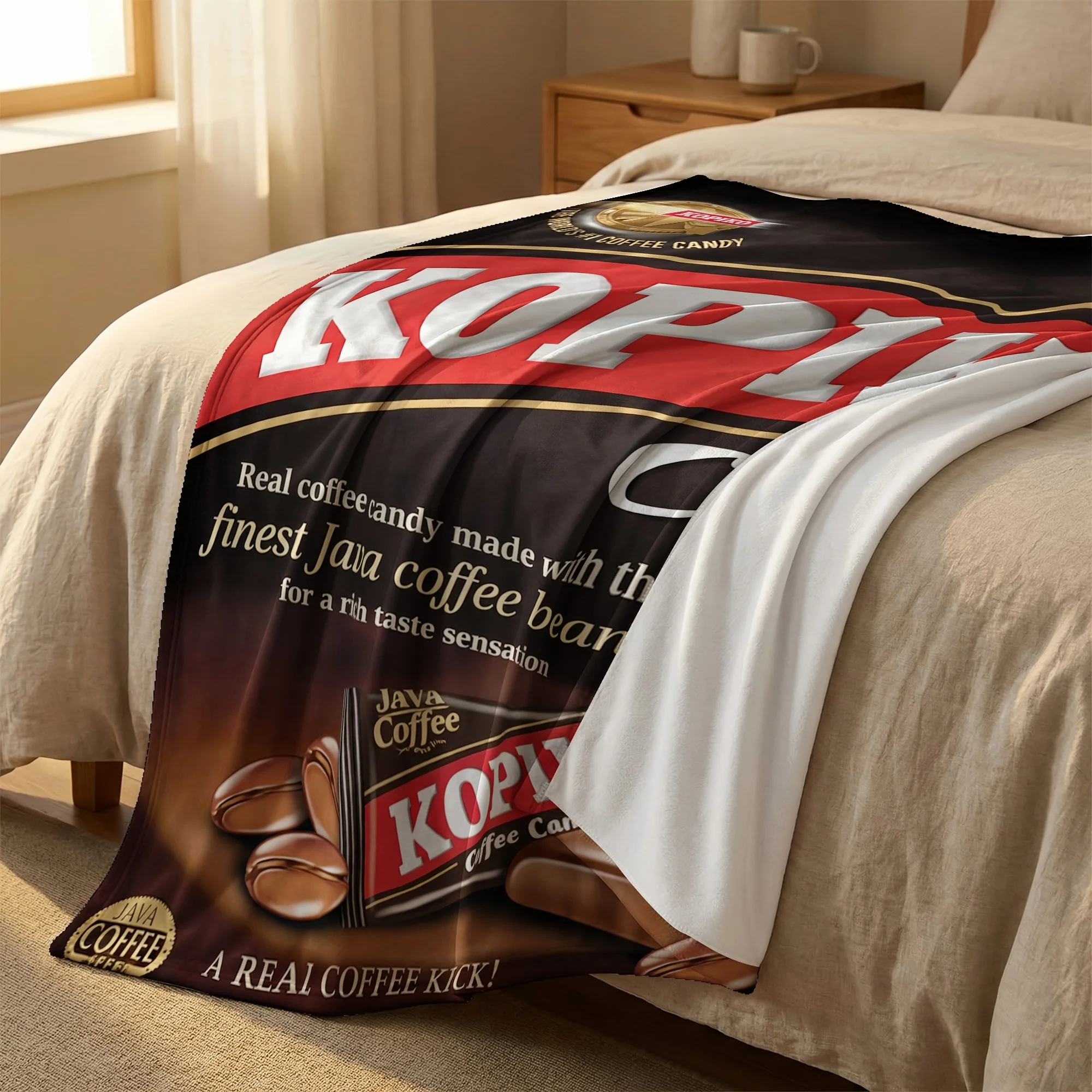 Customize 1pc KOPIKO Coffee Candy Throw Blanket, Soft Sofa Blanket, Spring Break Road Trip Essential