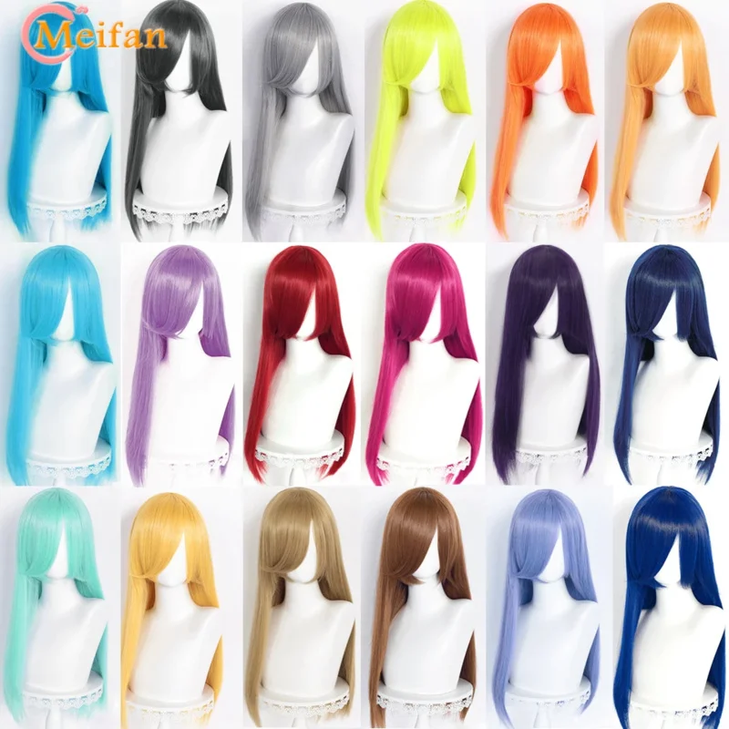 Meifan synthetic color long cosplay wigs 60cm Lolita wig Green Pink blonde purple straight wig Halloween party hairstyle