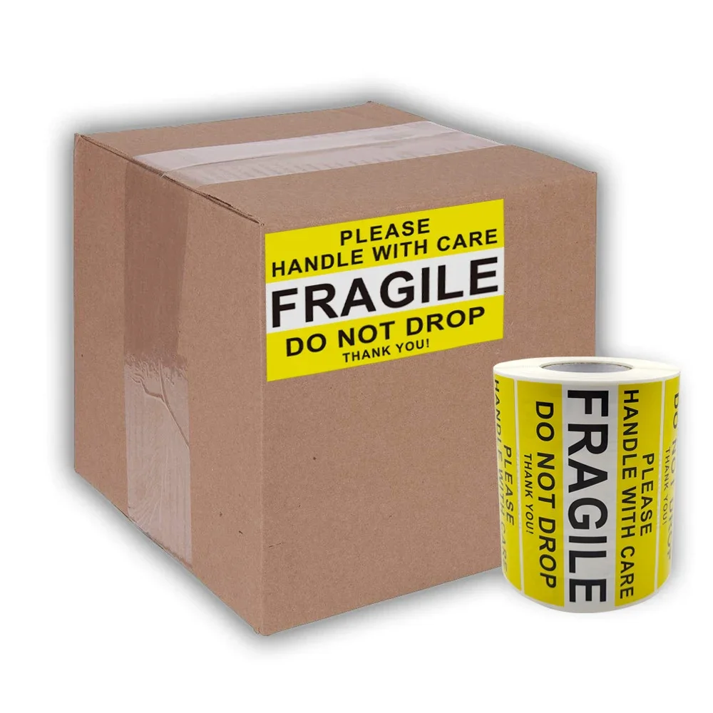 500pcs 2.5x4Inch Handle Fragile Warning Stickers Carefully Shipping Packaging Wrapping Thank You Warning Labels Goods Decoration