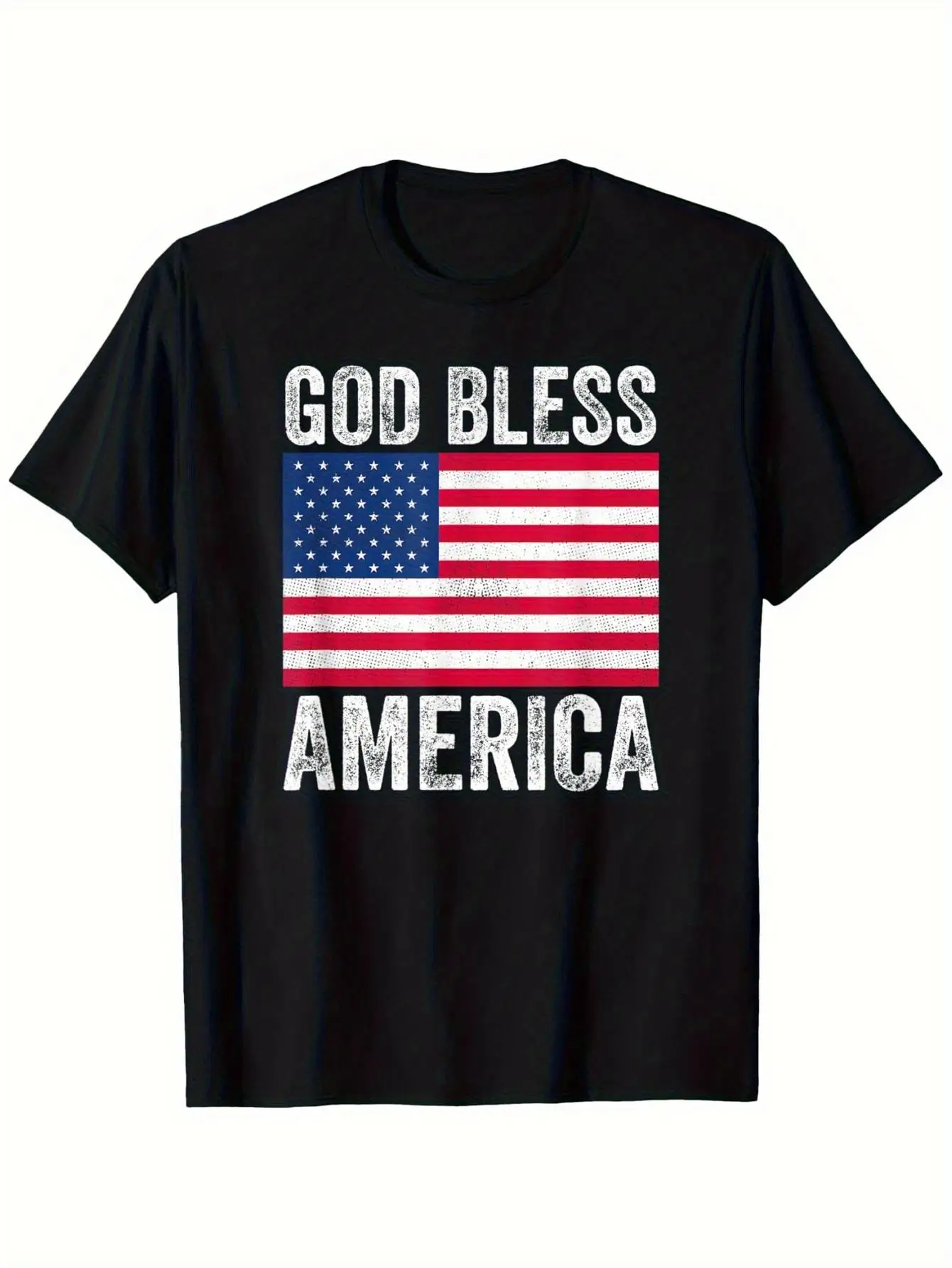 Men's heavy-duty vintage distressed American flag T-shirt with 