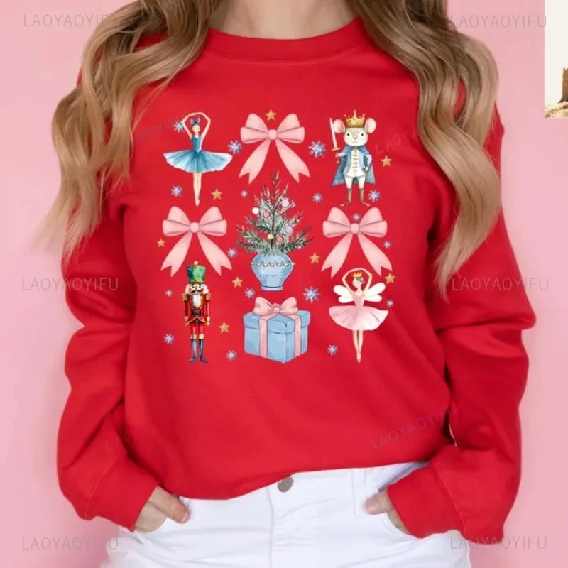 Frohe Weihnachten, klassisches russisches Ballett, der Nussknacker, Frau, Mann, grafischer Kapuzenpullover, Herbst und Winter, warmes Sweatshirt mit tiefer Schulterpartie