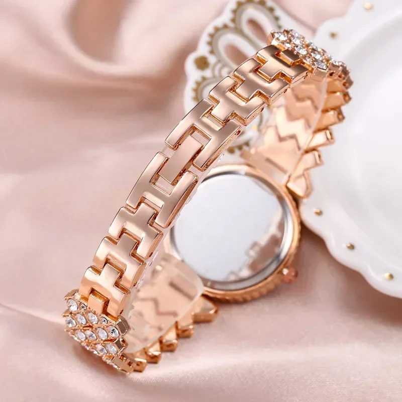 Fashion Women Watch Diamond Bracelet+ring+necklace+earrings Sky Scale Ladies Watches Bracelet K Gold Chain Clock for Female