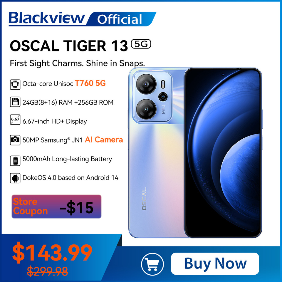  [World Premiere] Blackview OSCAL TIGER 13 Smartphone, 6.67'' Display, T760 5G, 24GB(8+16) RAM 256GB ROM, 50MP 5000mAh Android 14 