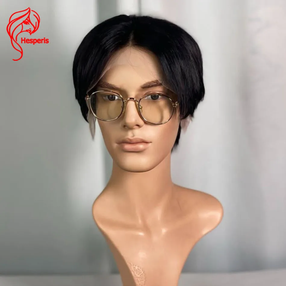 Hesperis Brazilian Remy Human Hair Wig for Men 13x6 Lace Front Pre-Plucked Middle Part Short Style Male Hairpiece Daily Wear