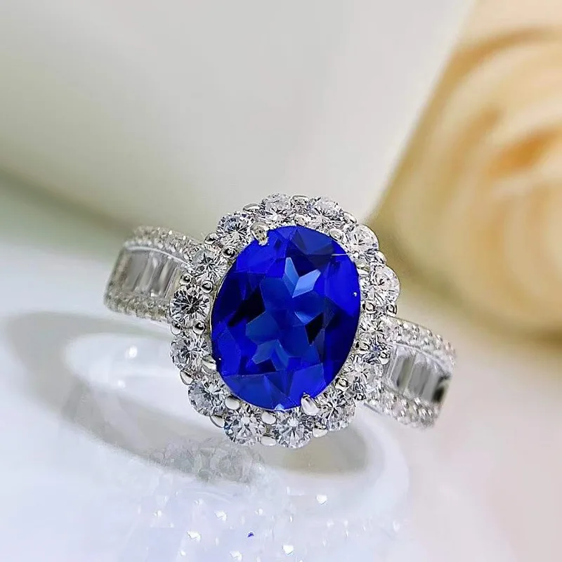 

2023 new simulation high carbon diamond S925 pure silver luxury surround retro 7 * 9mm oval ring