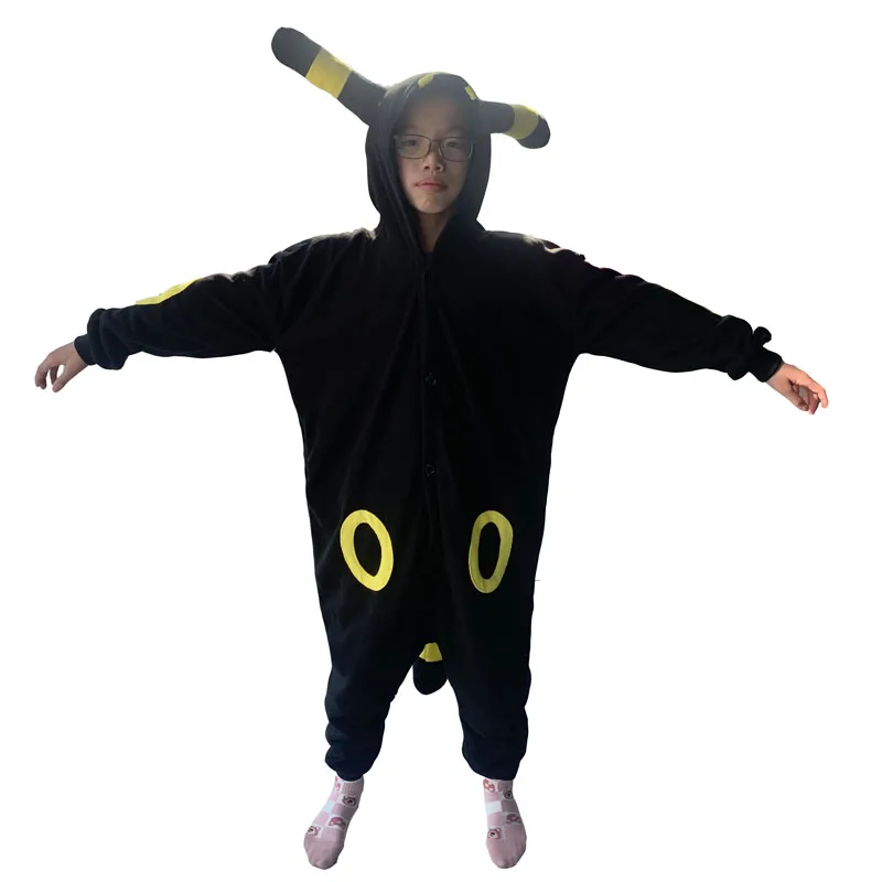 Umbreon Pokemon Cosplay Clothes Kids Onesies Fleece Children Kigurumi Full Body Sleepwear Whole Pijamas Boys Halloween Costume