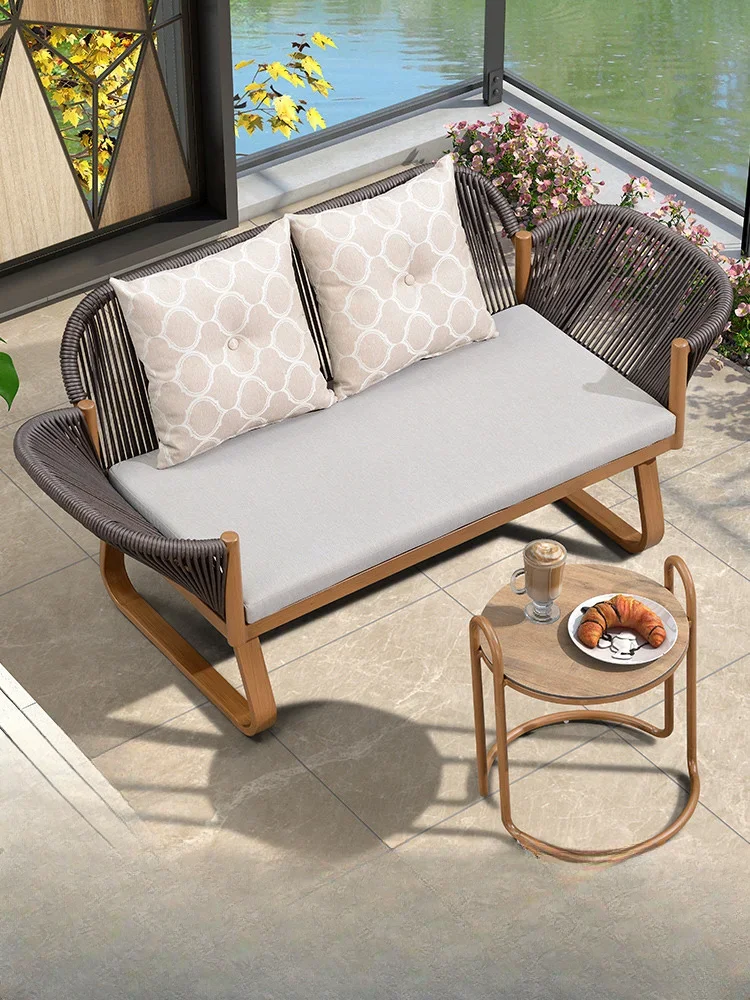 

Balcony sofa chair Balcony leisure recliner living room outdoor Nordic light luxury sofa rattan chair