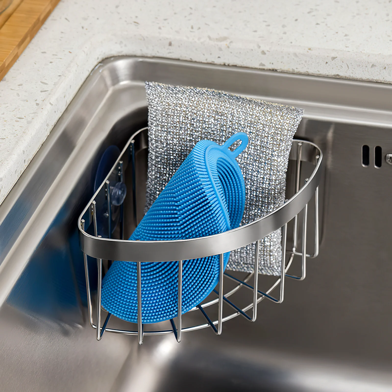 

Stainless Steel Corner Sink Sponge Holder Kitchen Organizer Suction Cup Basket Drying Rack Sponge Holder for Kitchen Sink