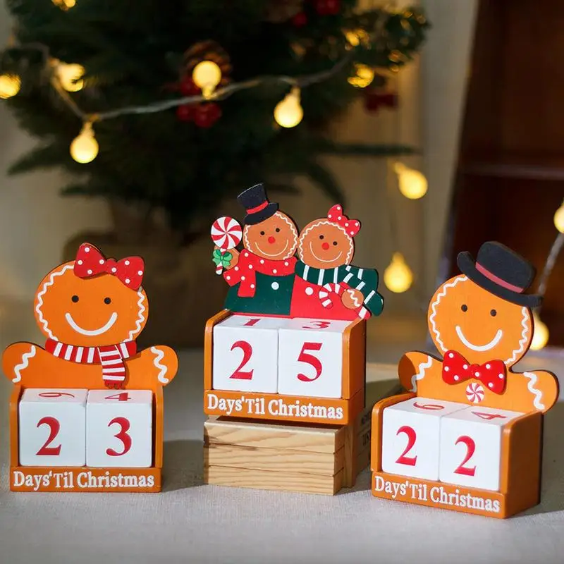 xmas Count Down Calendar Gingerbread Man Wooden Calendar Christmas Ornaments Home Desktop Desk Decoration New Year Nativity Gift