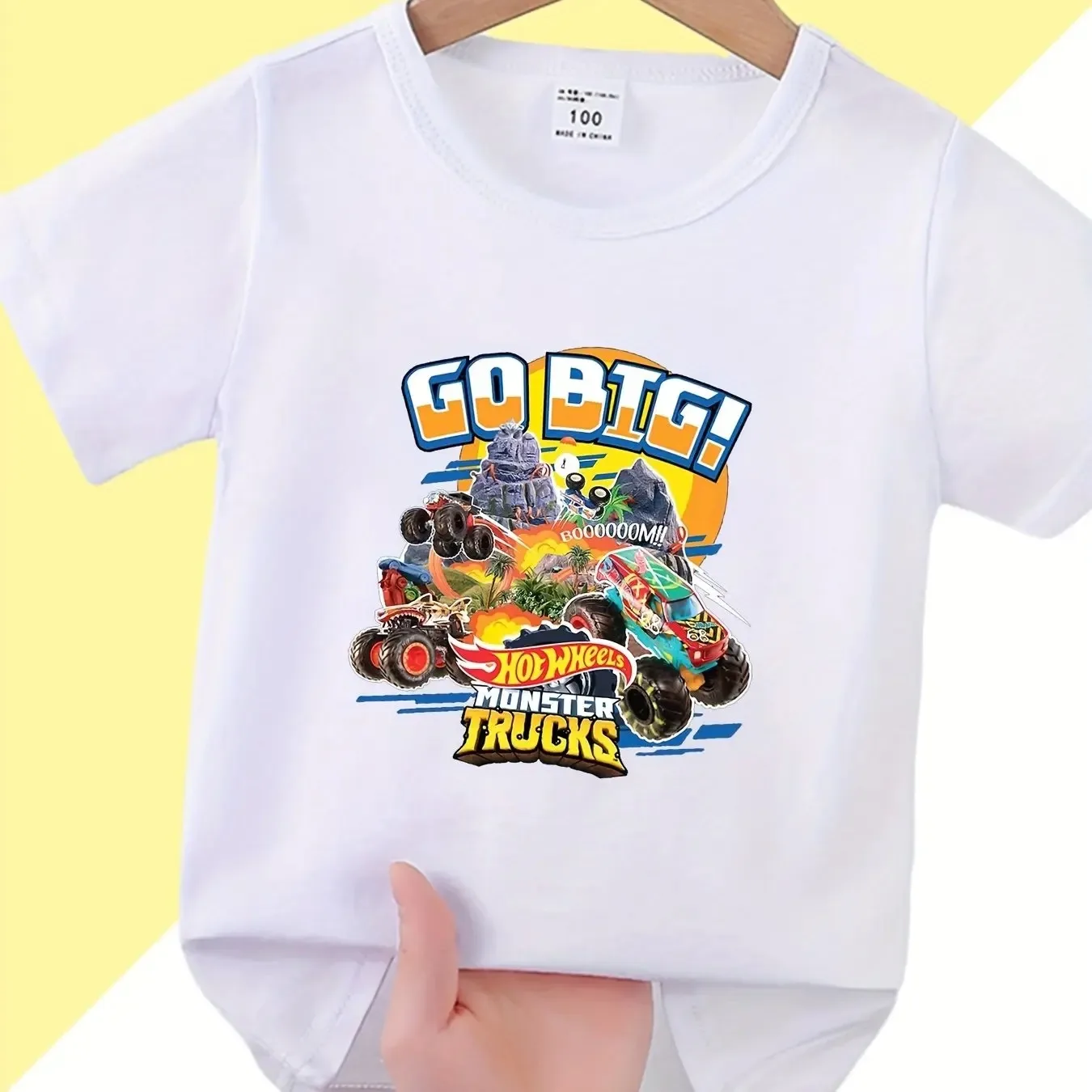 2024 Cartoon Car Pattern Kid\'s T-shirt MONSTER TRUCKS Print Casual ShortSleeve Top Boy\'s Tee for Summer